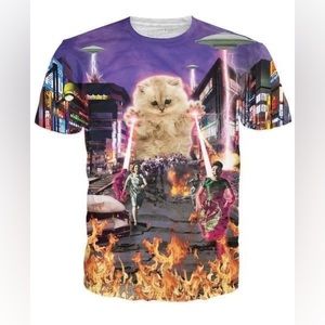 RageOn Funny Cute Kitty Kitten Cat Tokyo Japan Laser Attack T-Shirt (Medium)